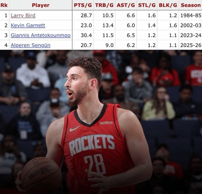 申京达成历史第四人成就 数据超越伯德加内特字